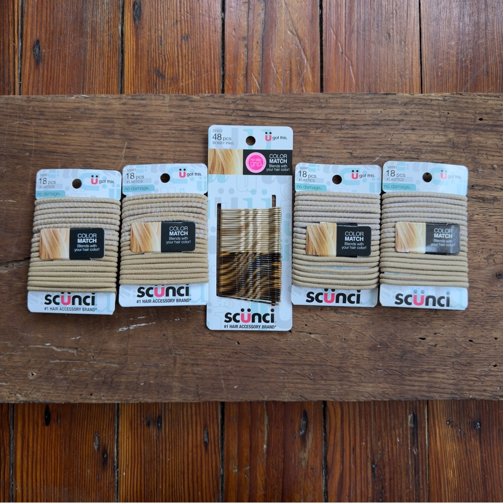 NWT Scünci Color Match 5 pack lot elastics & Bobby pins 120pcs